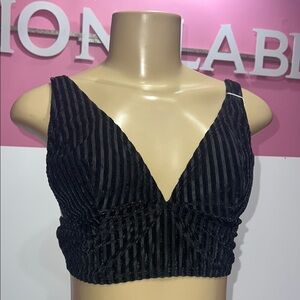 PINK Victoria's Secret Black Ribbed Ruched Crop‎ Top zs L